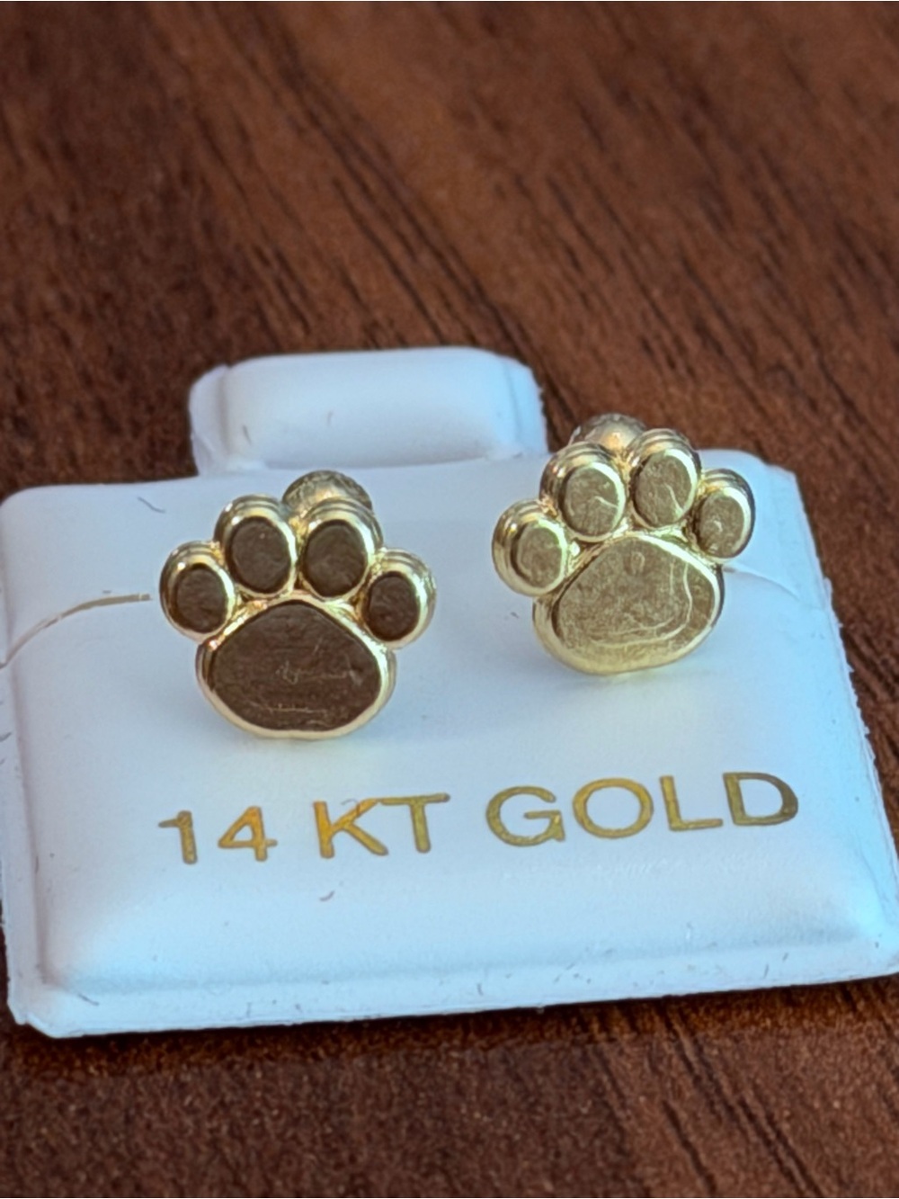 Solid Gold 14 Karat Yellow Dog Paw Earring